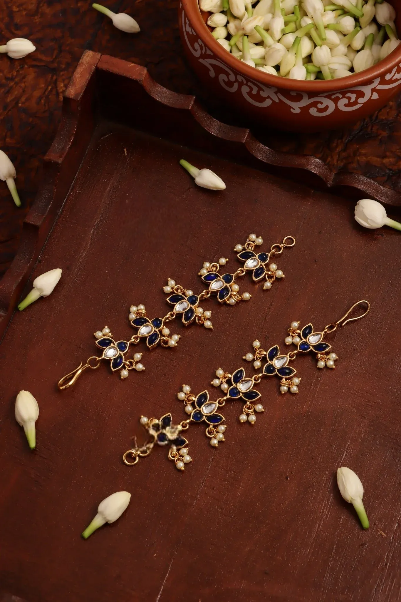 Blue Lotus Pearl Earchain