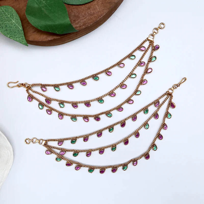 Kemp Water Drops 3 Line Bridal Ear Chain