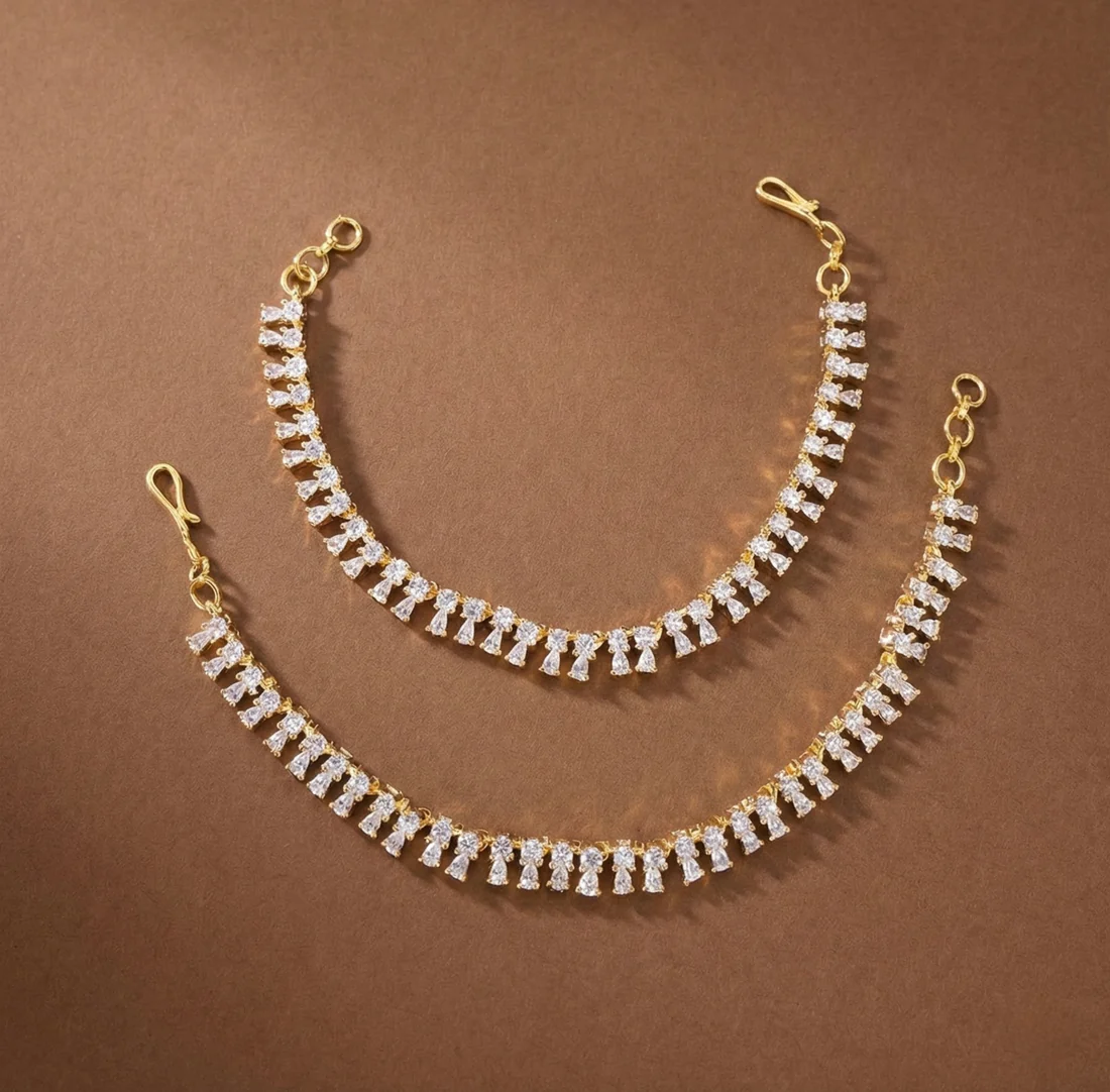 2 Tone CZ White Stone Earchain