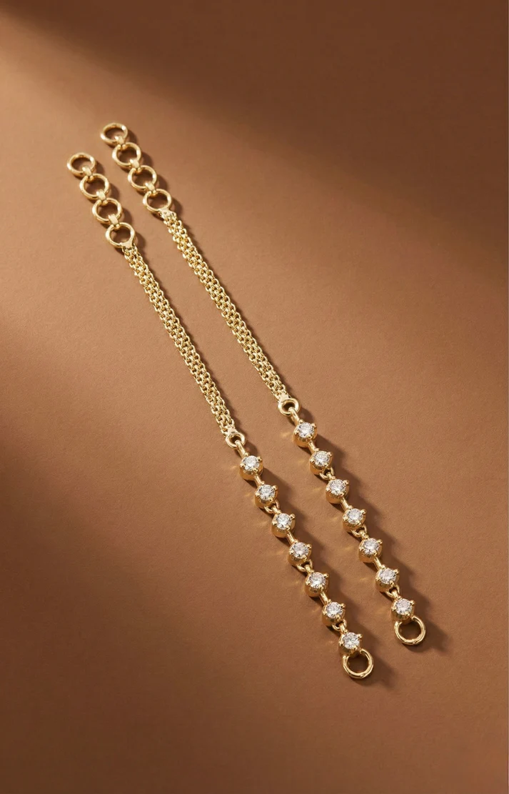 Gold Tone CZ White Stone Earchain