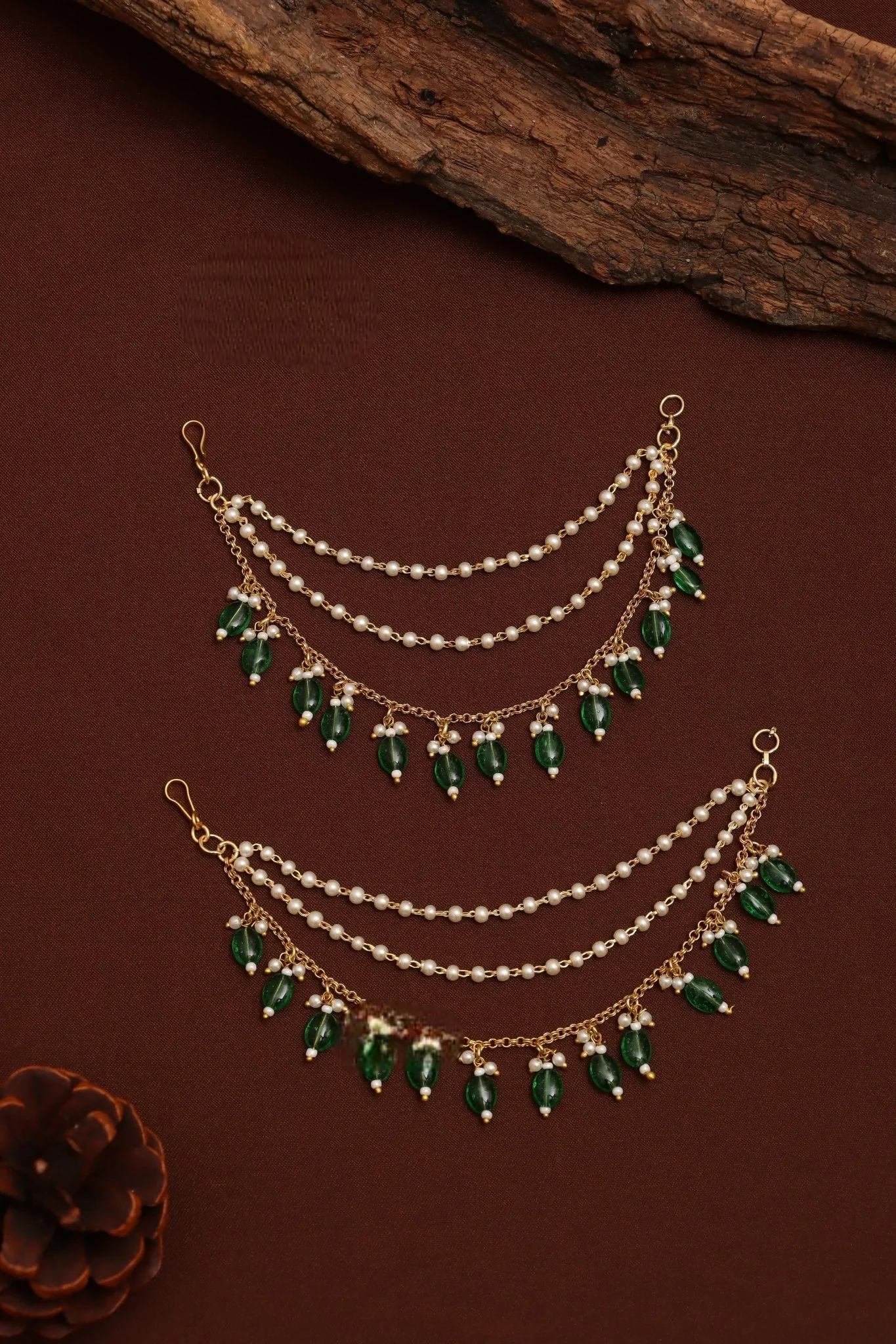 Pearl Green Beaded Earchain