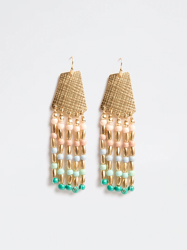 Gold Dangling Charms Long Fish Hook Earring