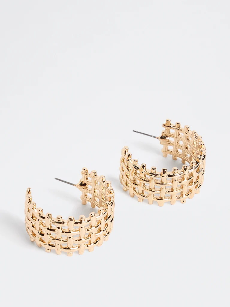 Gold Textured Statement Hoop Earring