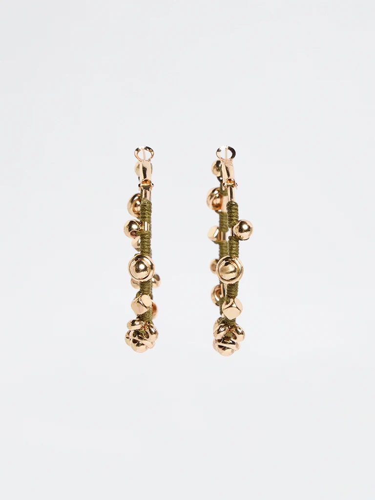 Olive Beaded Cord Hoop Earring