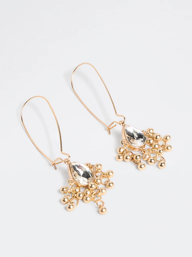 Gold Stone Dangling Charms Fish Hook Earring