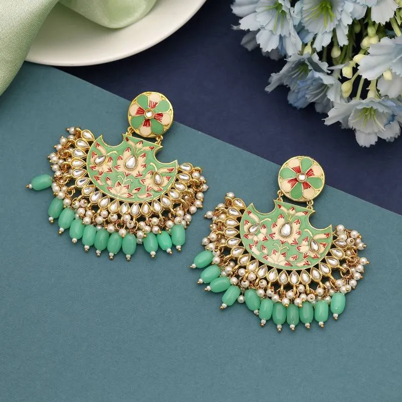Parrot Green Meenakari Earrings