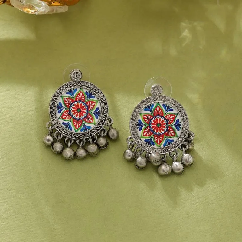Floral design Oxidised Meenkari Earrings