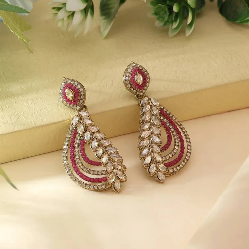 Rose Kundan Cascade Earrings