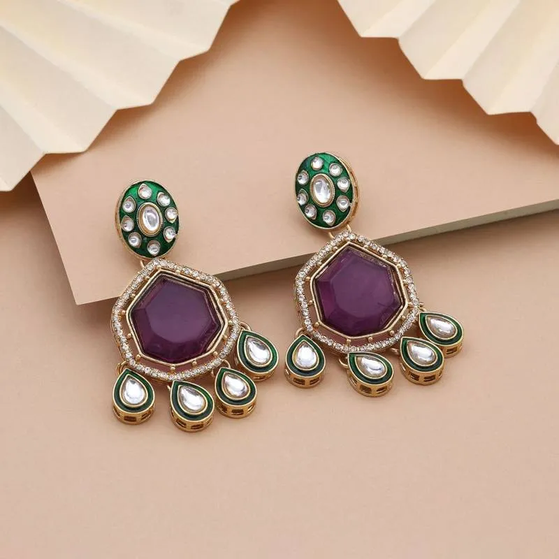 Deep Violet Kundan drops Stone Earrings