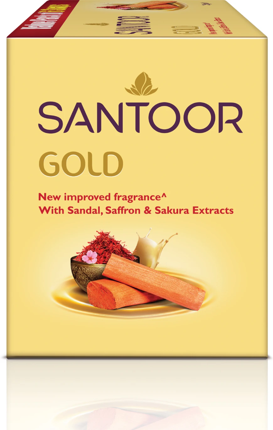 Santoor Gold Bathing Bar Soap with Kashmiri Saffron, Sandal and Sakura Extracts (6x125g)