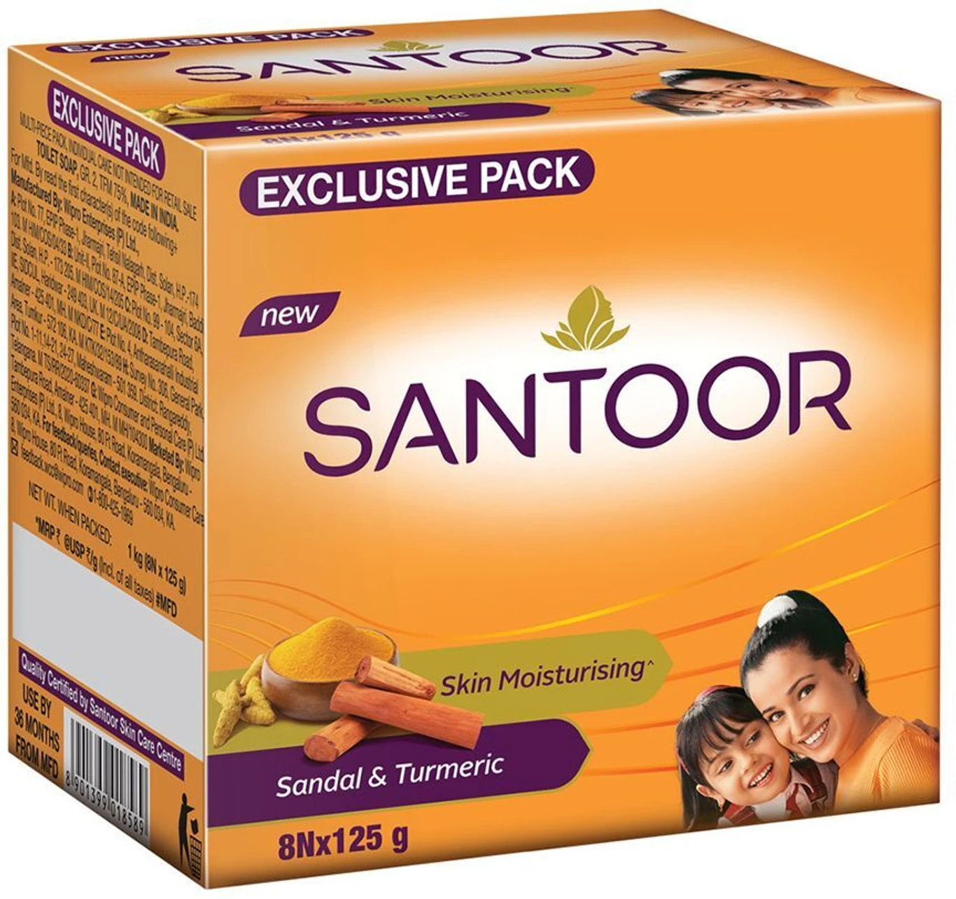 Santoor Skin moisturising Sandal & Turmeric Bathing Bar (8x125g)