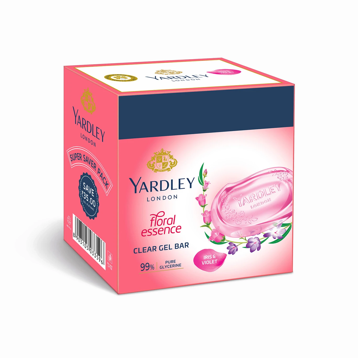 Yardly london Clear Gel Bar and Violet with 99% Pure Glycerin and Natural Floral Oils - 3x125g