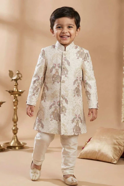 Ivory Heritage Embroidered Sherwani Set For Boys

.