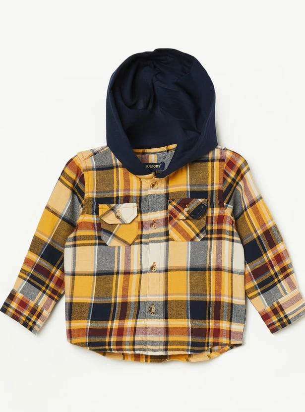 JUNIORS Boys Checked Hooded Shirt