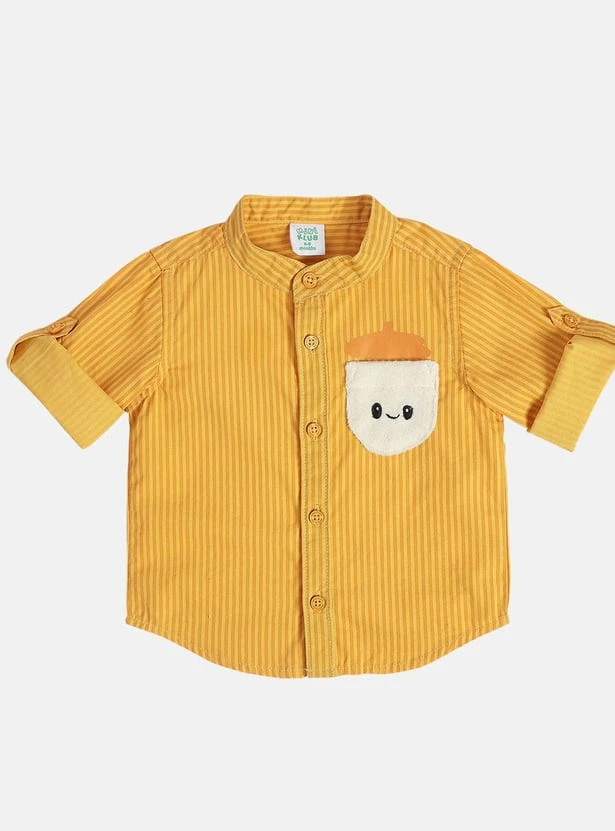 JUNIORS Boys All-Over Print Band Collar Shirt