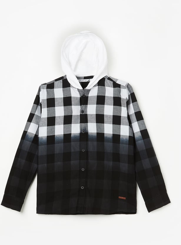 FAME FOREVER Boys Checked Hooded Shirt