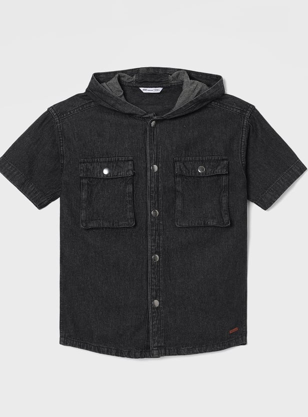 FAME FOREVER Boys Solid Hooded Shirt