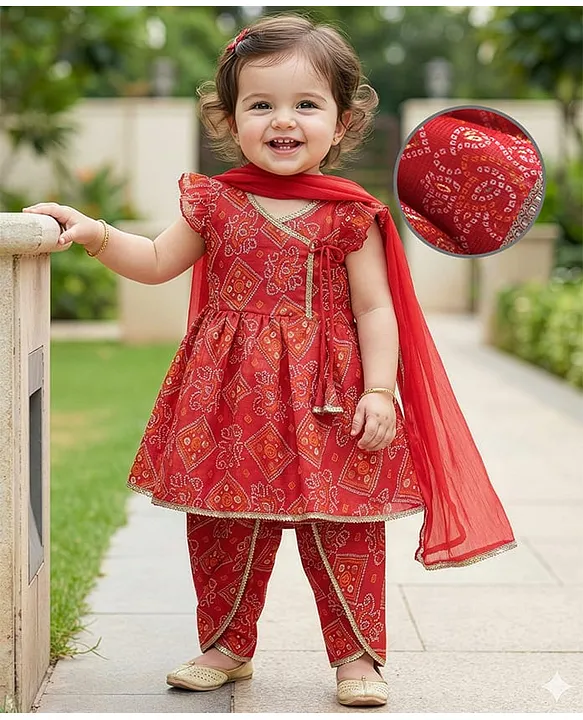 Girls Red Printed Frock