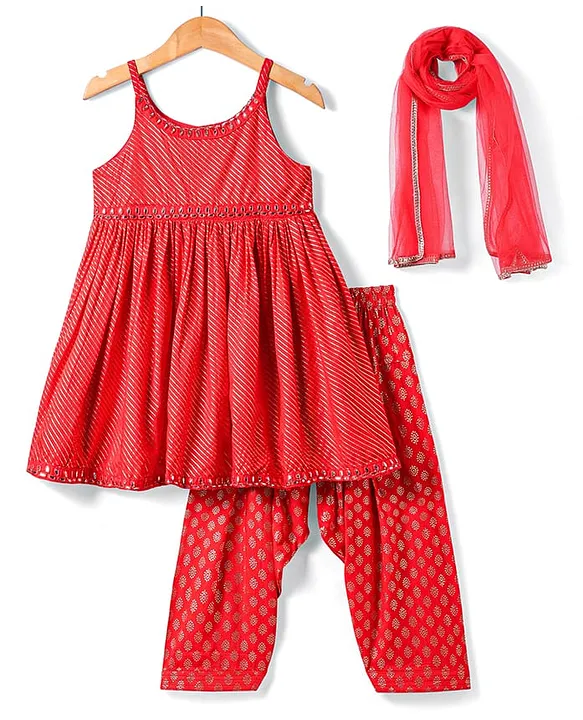 Girls Red Sleeveless Top & Pant Set