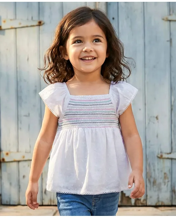 Girls White Casual Top