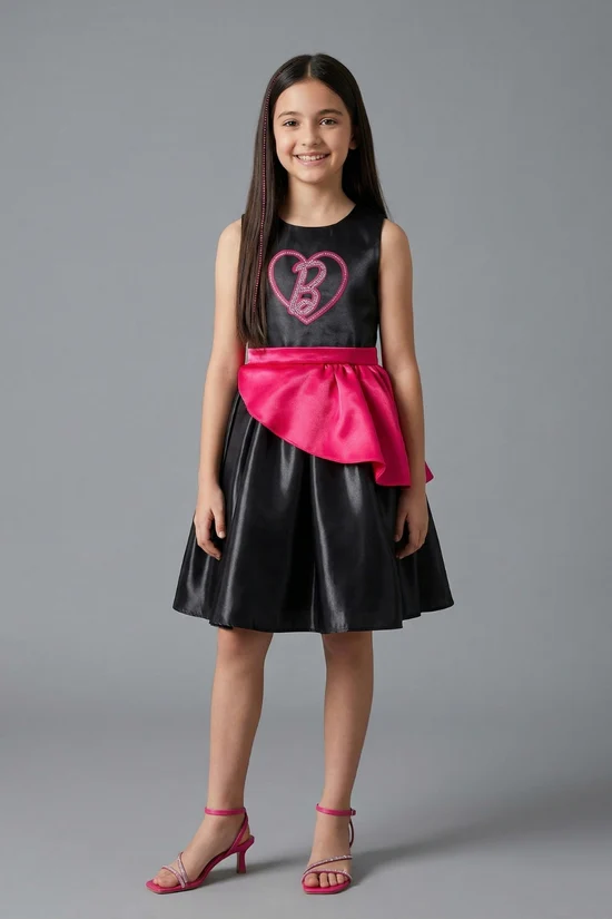 Girls Floral Satin Frock with Cream Knit Shrug TSF10098