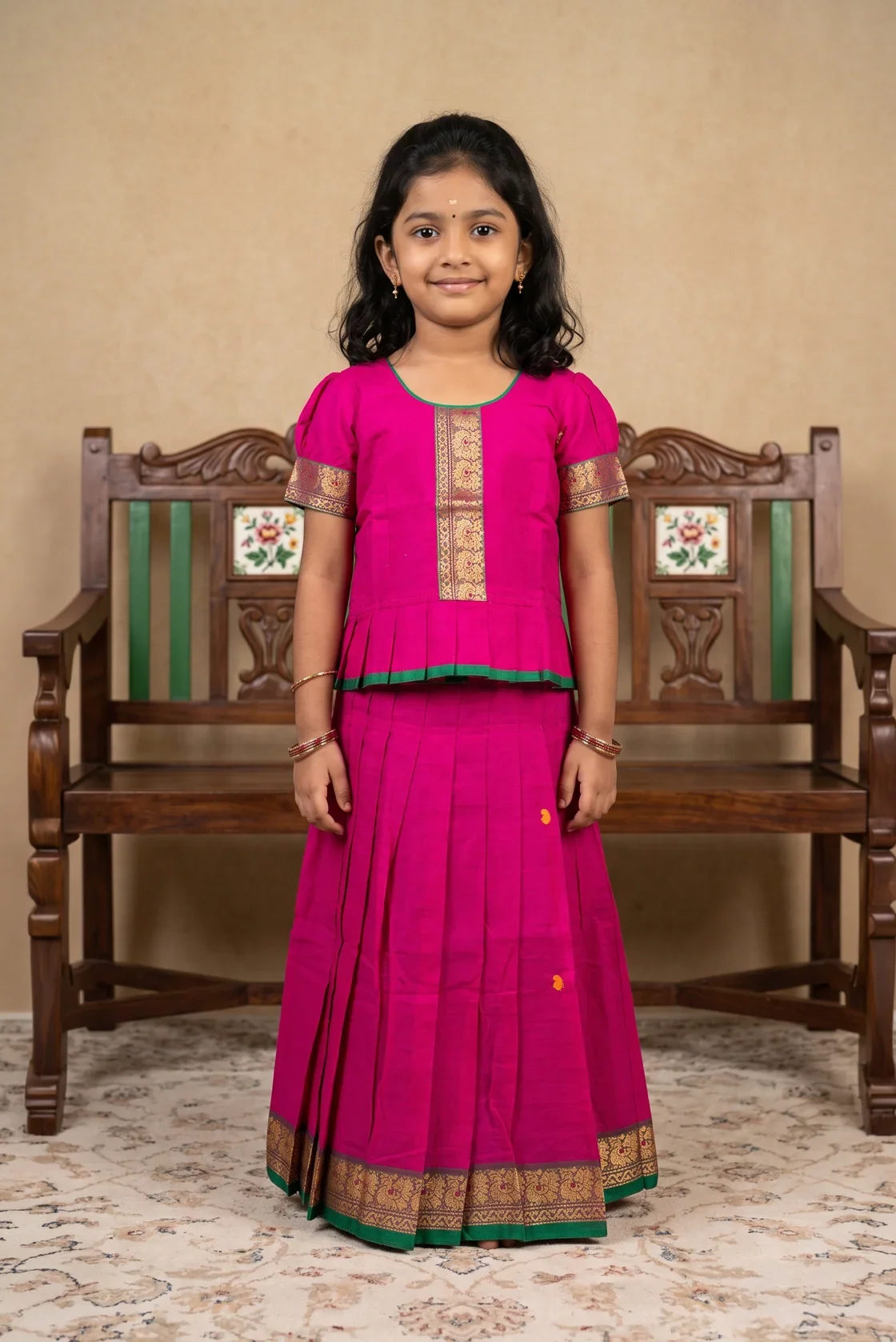 Dark Pink Readymade Cotton Pavadai Set