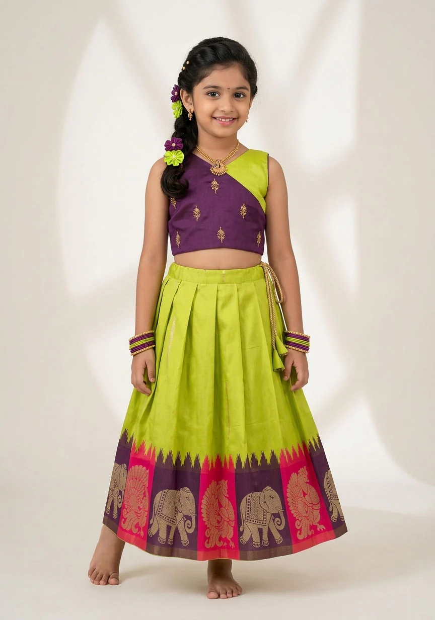Purple Neon Green Designer Minipattu