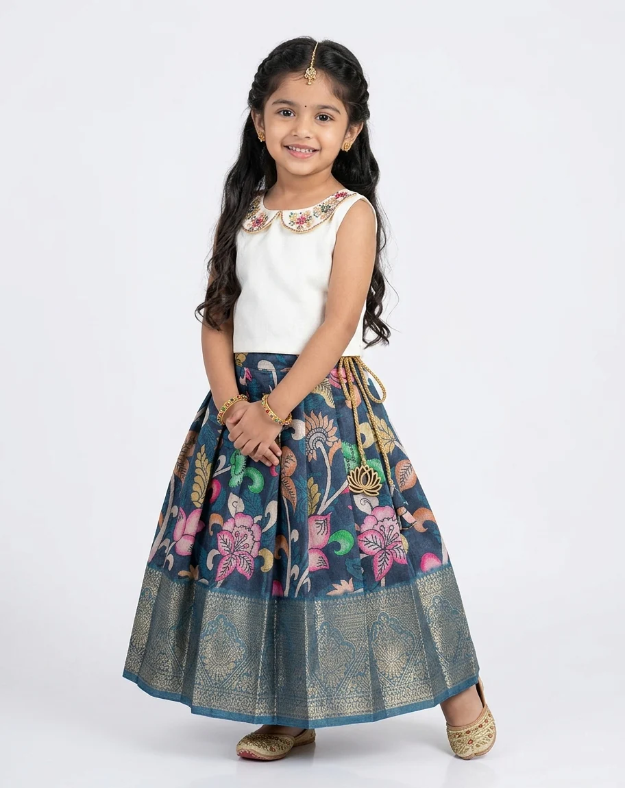 Harini - Half White Teal Designer Minipattu
