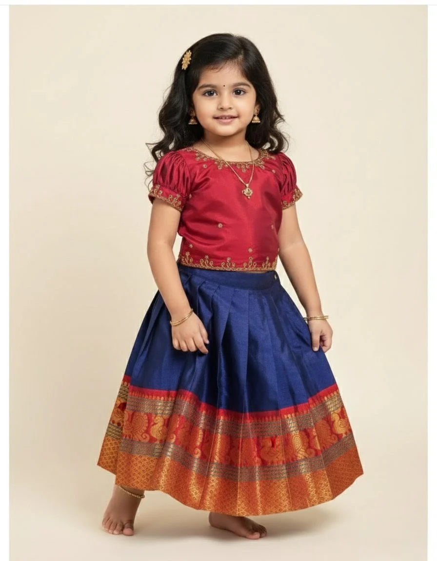 Kolam - Maroon Blue Designer Minipattu