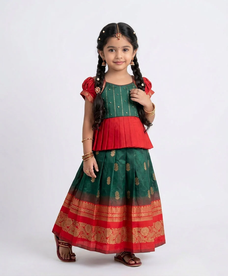 Green Red Pattu Pavadai Minipattu