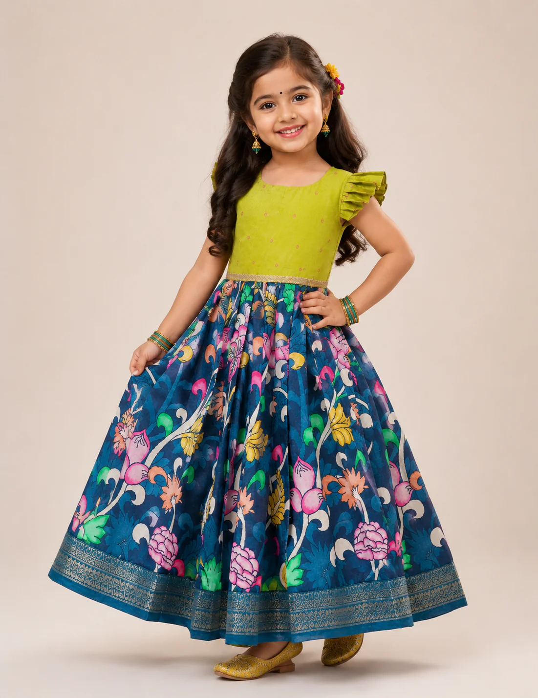 Leaf Green Teal Frock Minipattu
