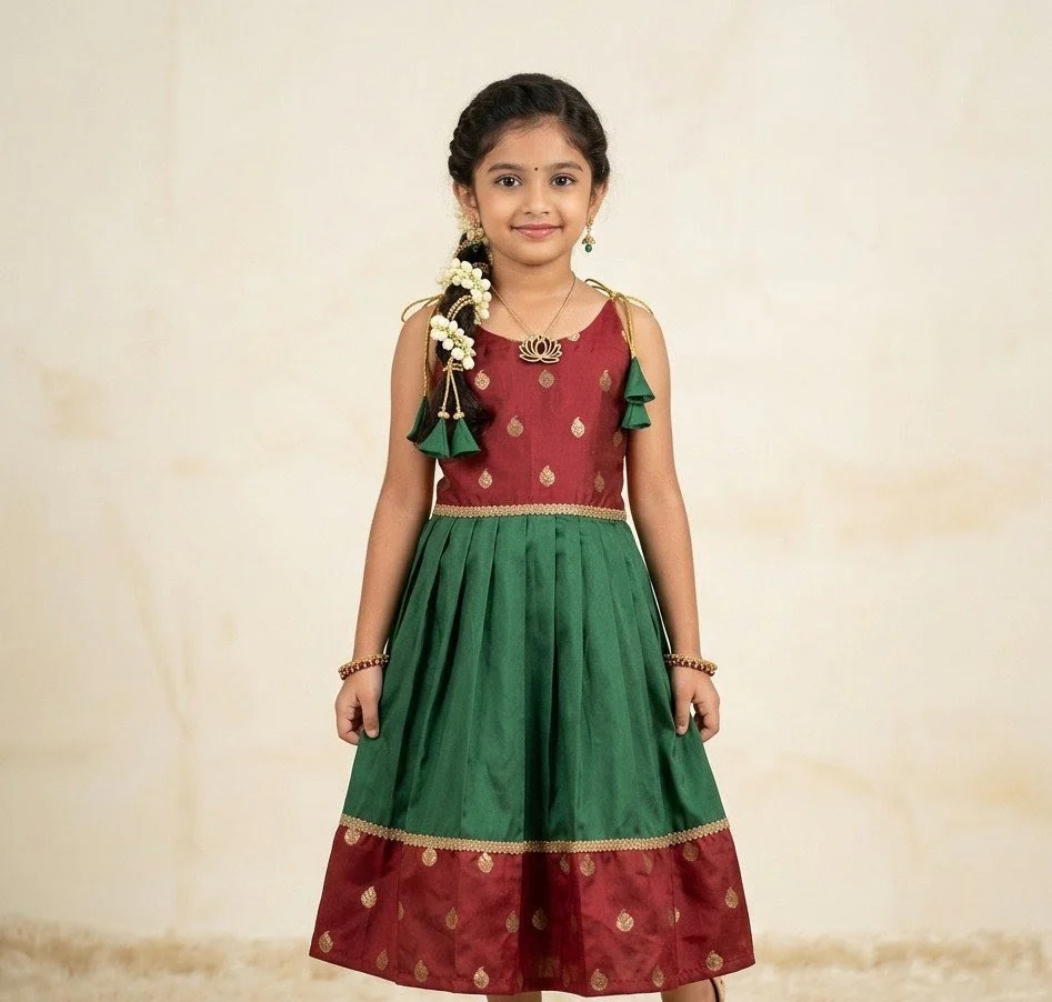 Maroon Green Butta Frock