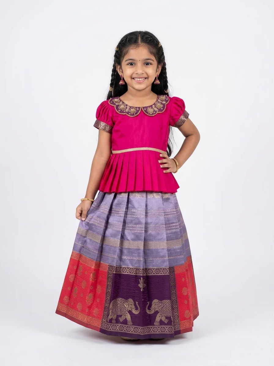 Purple Pink Pattu Pavadai Minipattu