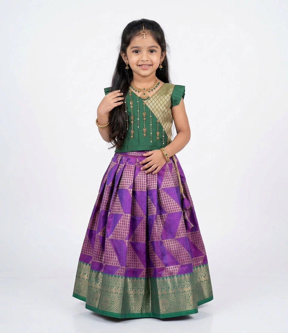 Dark Green Violet Designer Minipattu