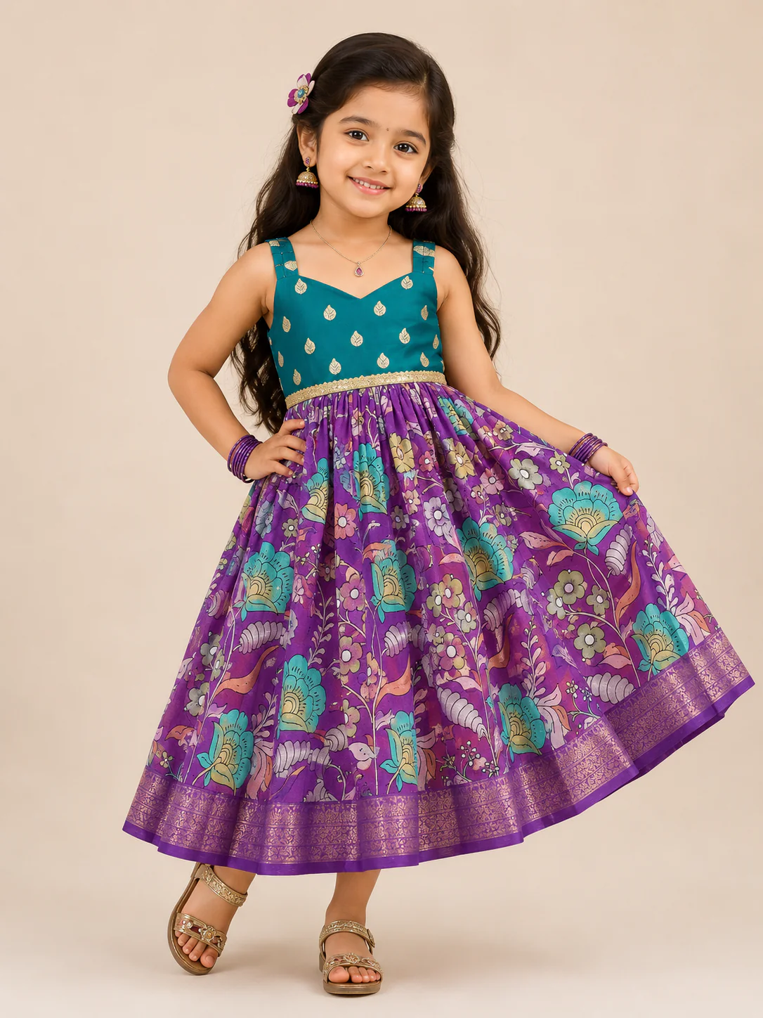 Yasvika - Teal Magenta Frock Minipattu