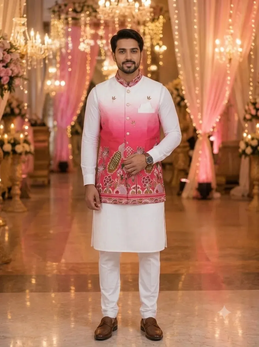 Premium Designer Wedding Wear Koti Kurta Pant Set