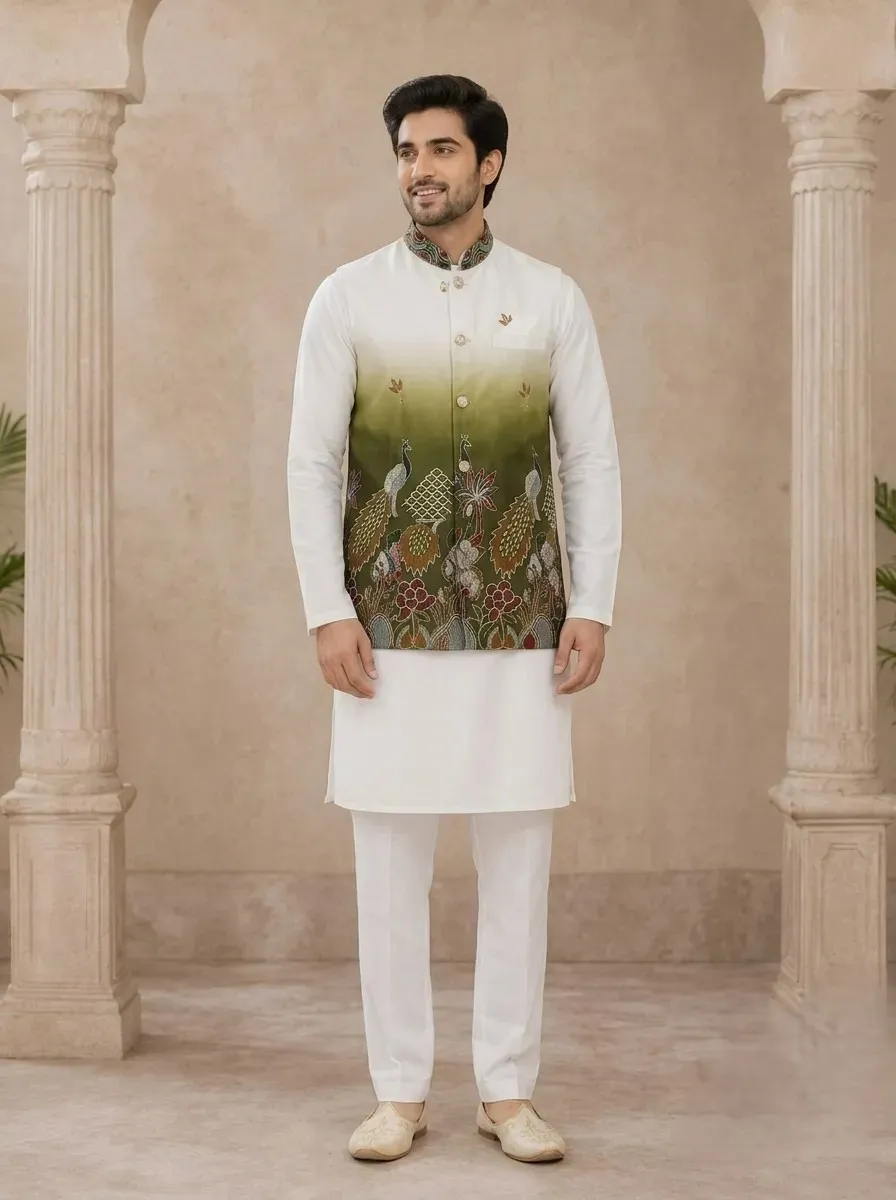 Premium Designer Wedding Wear Koti Kurta Pant Set