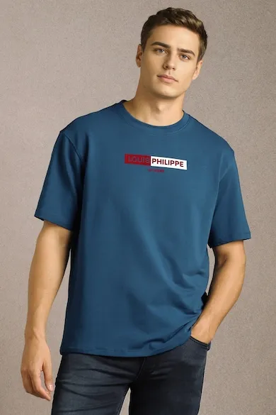Men Blue Graphic Print Crew Neck T-shirt