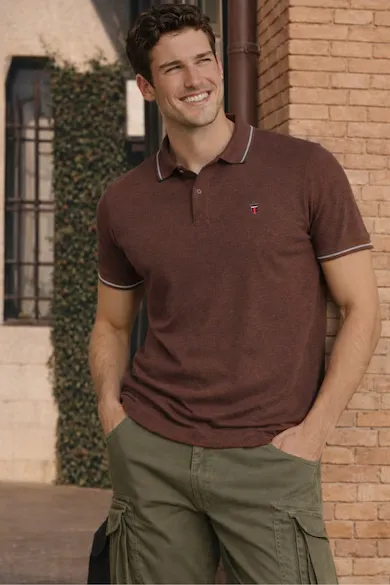 Men Brown Solid Polo Neck T-shirt