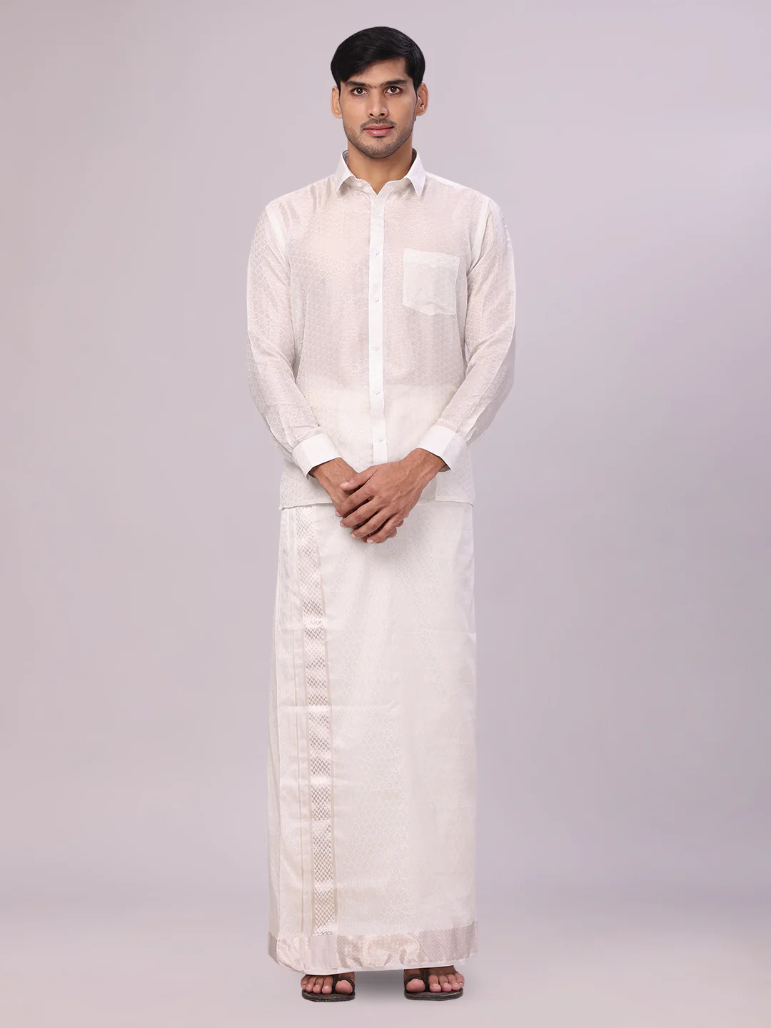Festive Gold Border Dhoti Set
