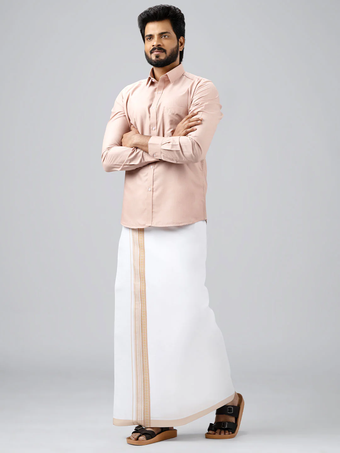 Elegant Silk Finish Veshti Set