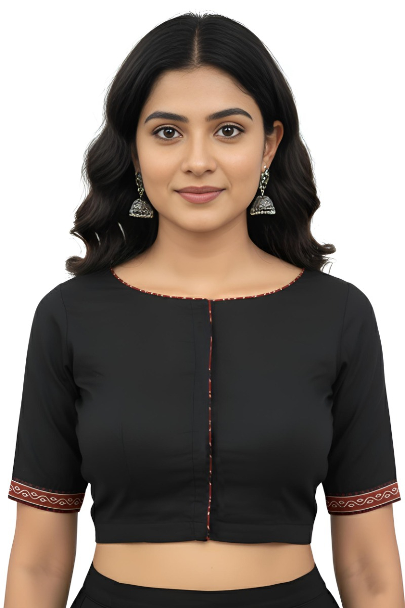 Black Elbow Sleeve Crop Blouse