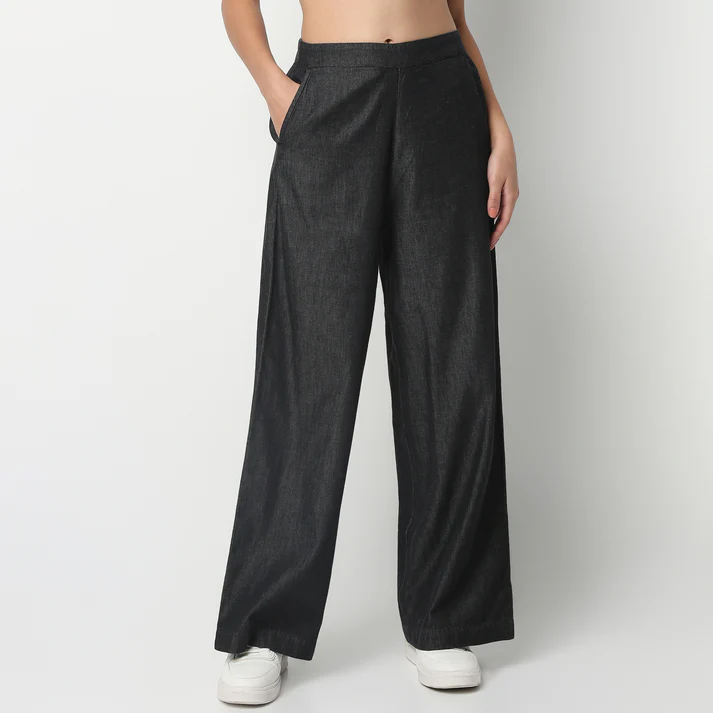 Ankle Length Relaxed Fit High Rise Solid Palazzos