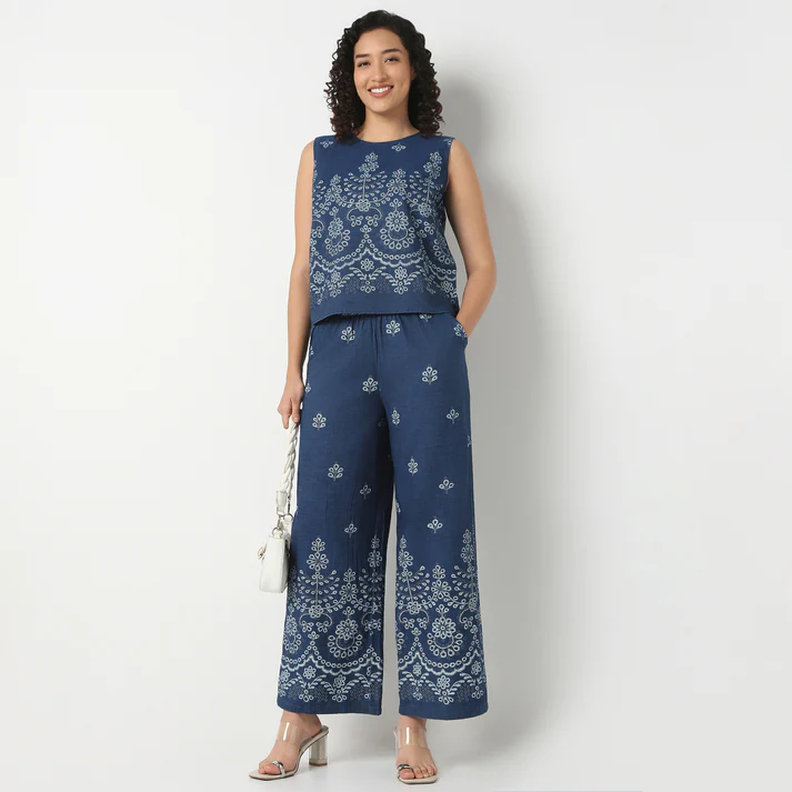 Straight Fit Printed Mid Rise Palazzos