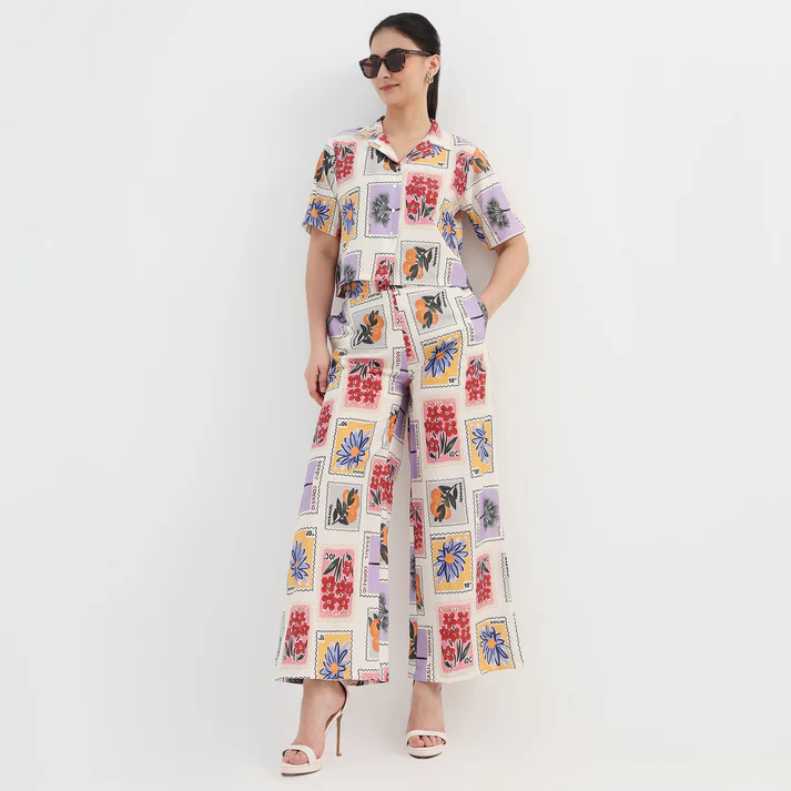 High Rise Tropical Print Palazzo