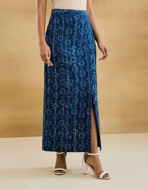 Indigo Cotton Linen Dabu Maxi Skirt