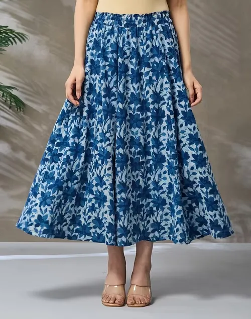 Indigo Cotton Midi Skirt