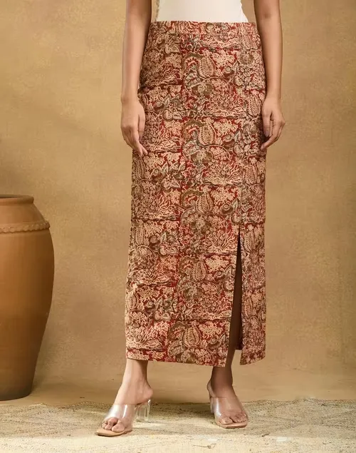 Mustard Cotton Kalamkari Skirt