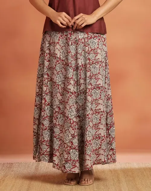 Red Viscose Skirt Maxi