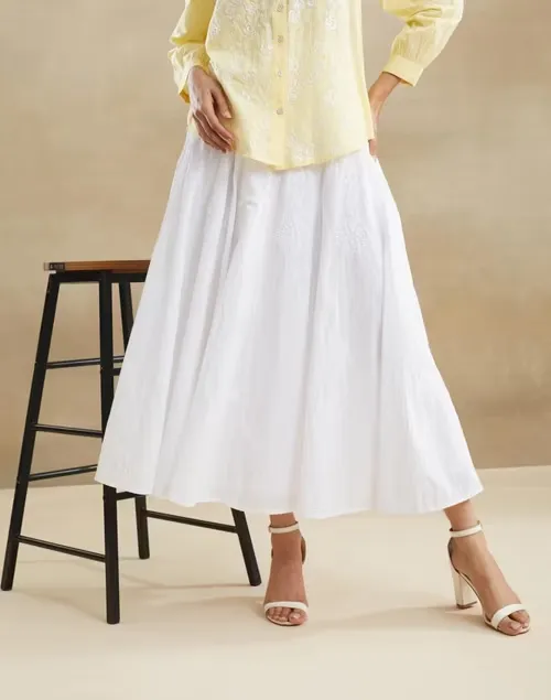 White Cotton Chikankari Skirt Maxi